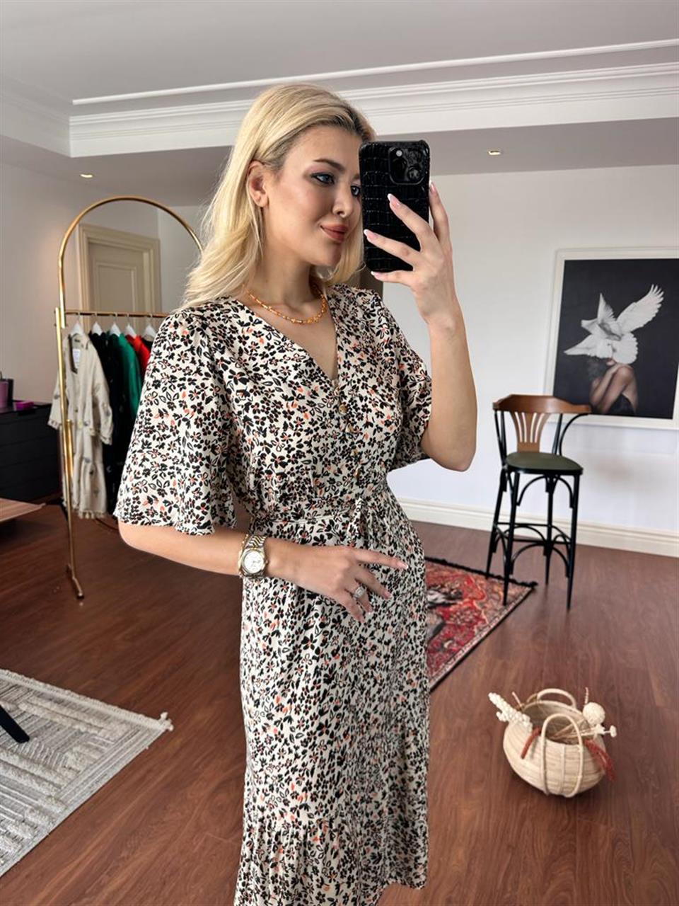 Ressa Çiçekli Viskon Elbise Siyah 2005241