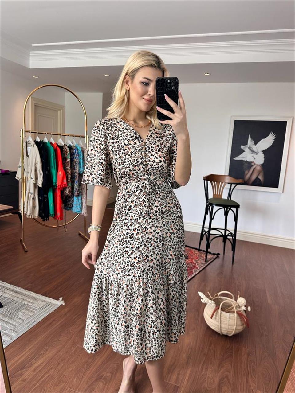 Ressa Çiçekli Viskon Elbise Siyah 2005241