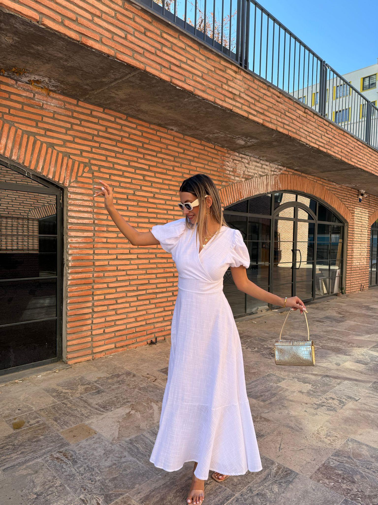 Riana Keten Elbise Beyaz 070621175