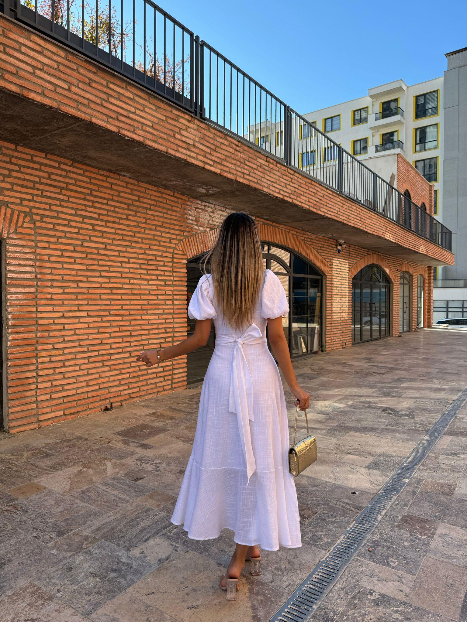 Riana Keten Elbise Beyaz 070621175