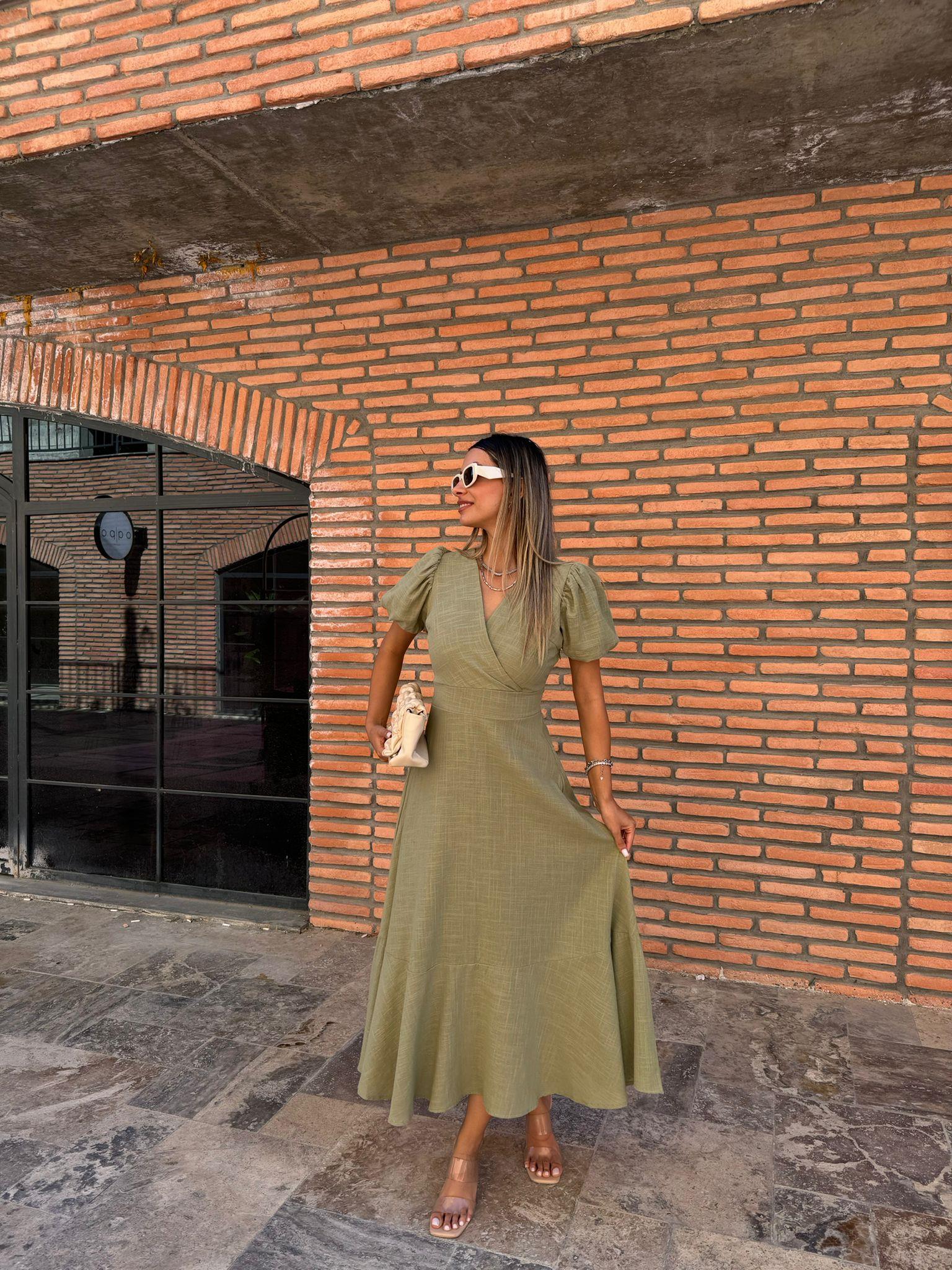 Riana Keten Elbise Yeşil 070621175