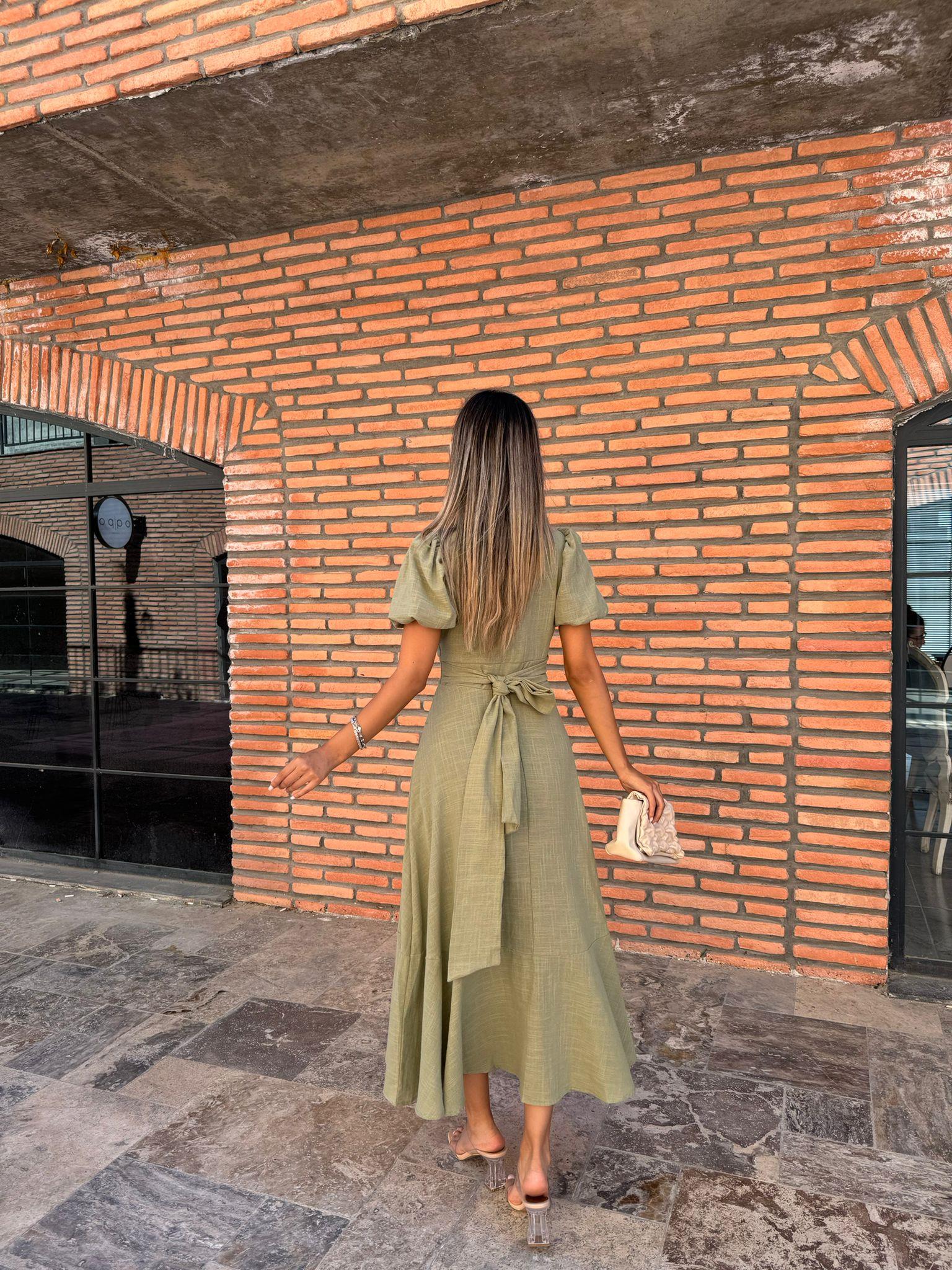 Riana Keten Elbise Yeşil 070621175