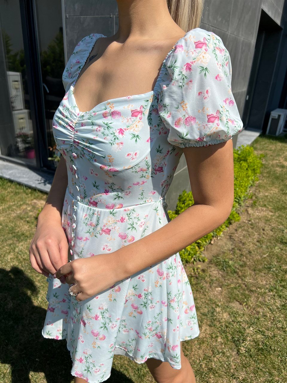 Rina Astarlı Çiçekli Mini Elbise
