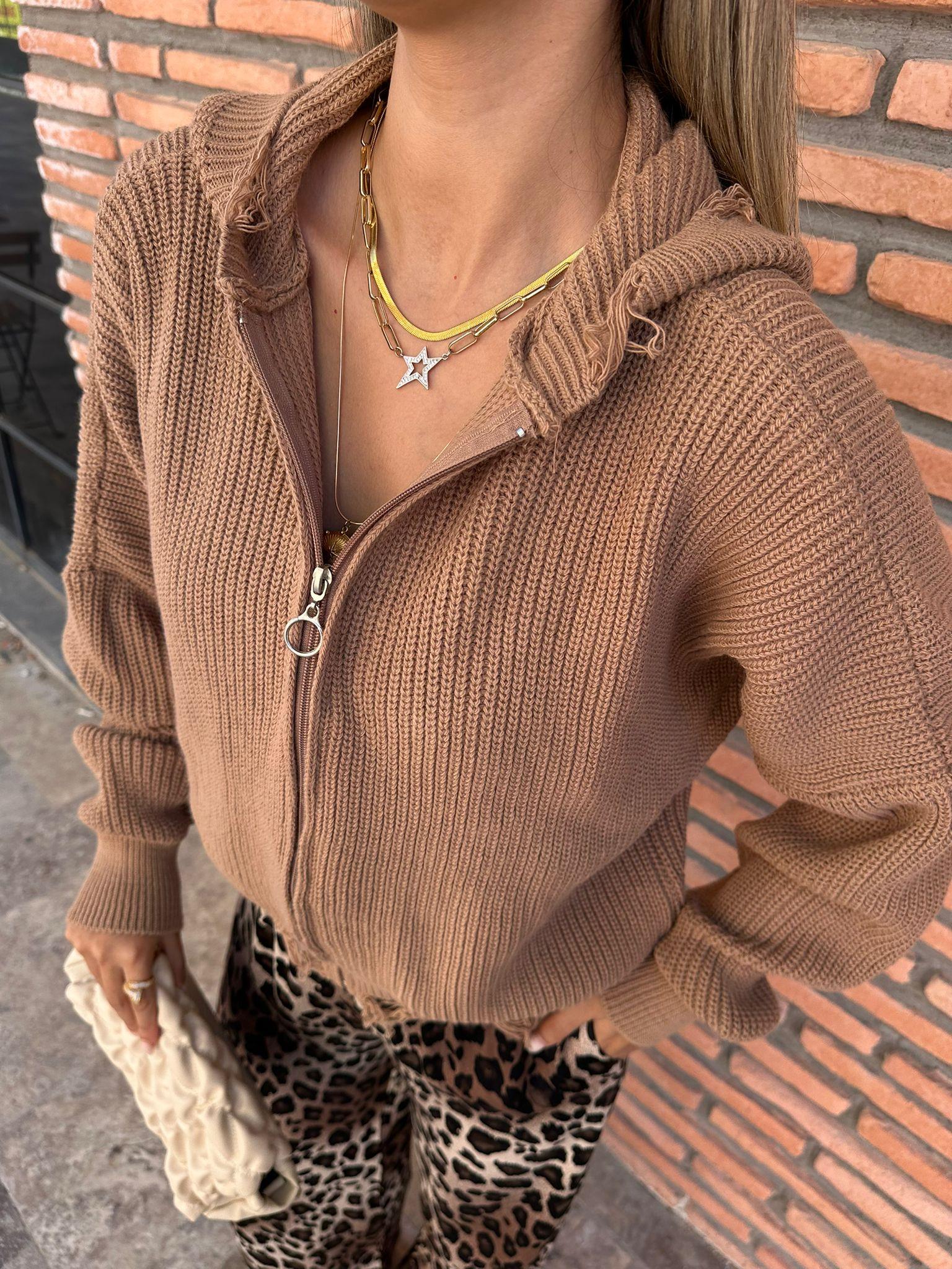 Rivenna Kapüşonlu Camel Hırka hrk1025myfsh
