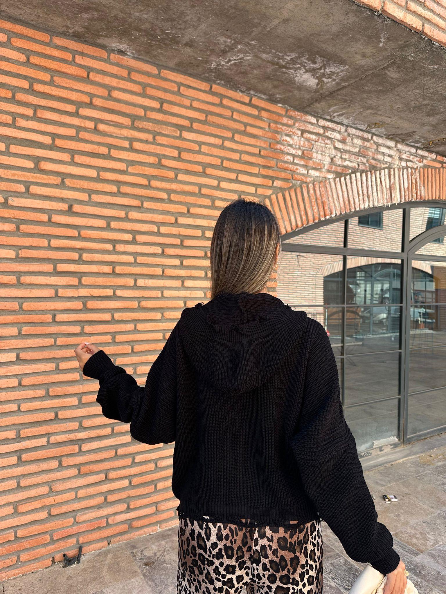 Rivenna Kapüşonlu Siyah Hırka hrk1025myfsh