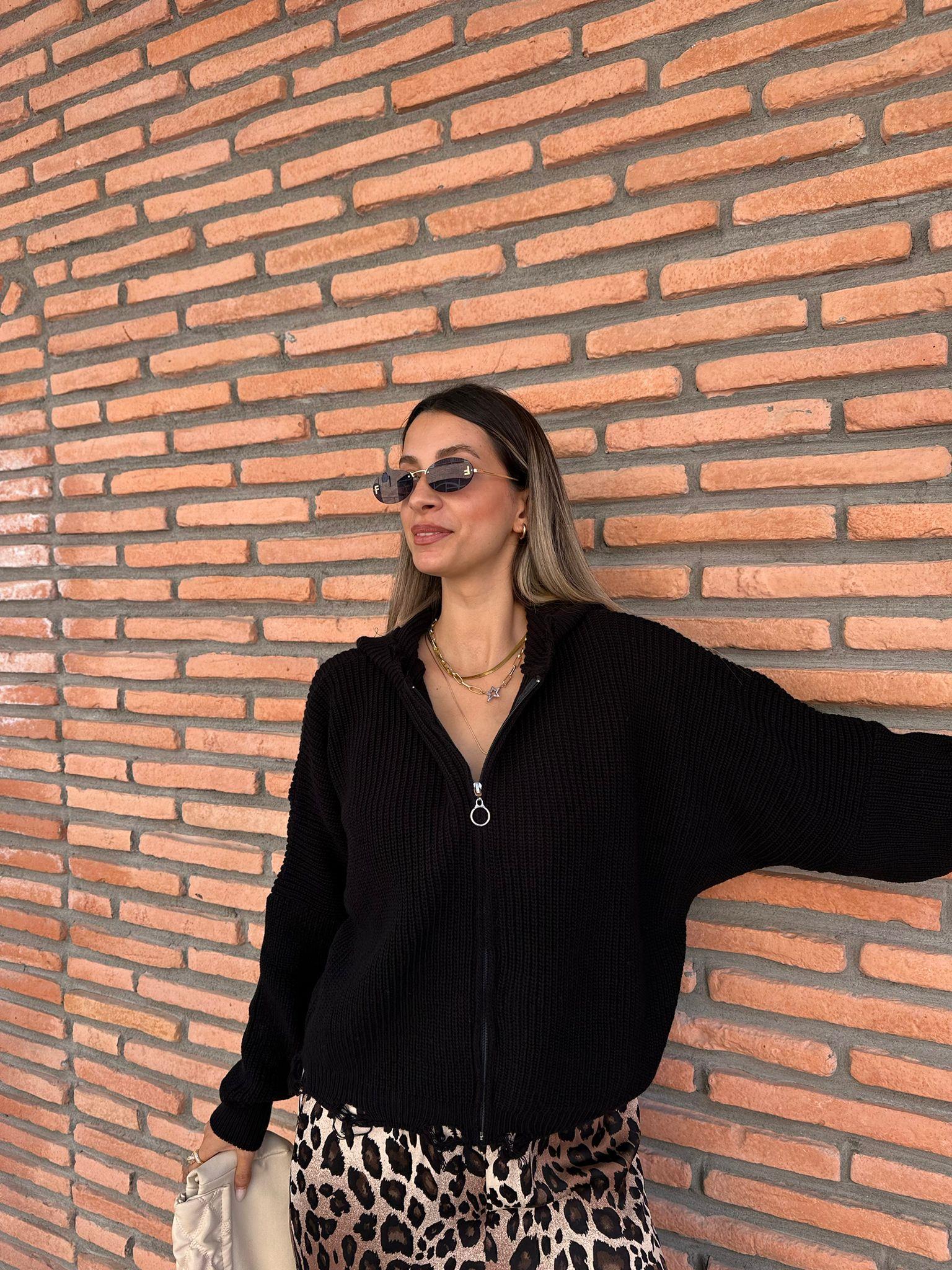 Rivenna Kapüşonlu Siyah Hırka hrk1025myfsh
