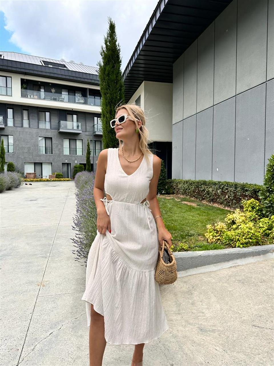 Ruby Bel Pencereli Elbise Krem 0707299