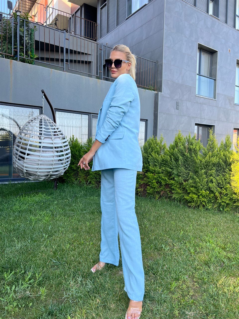 Sadie Mavi Palazzo Takım Elbise