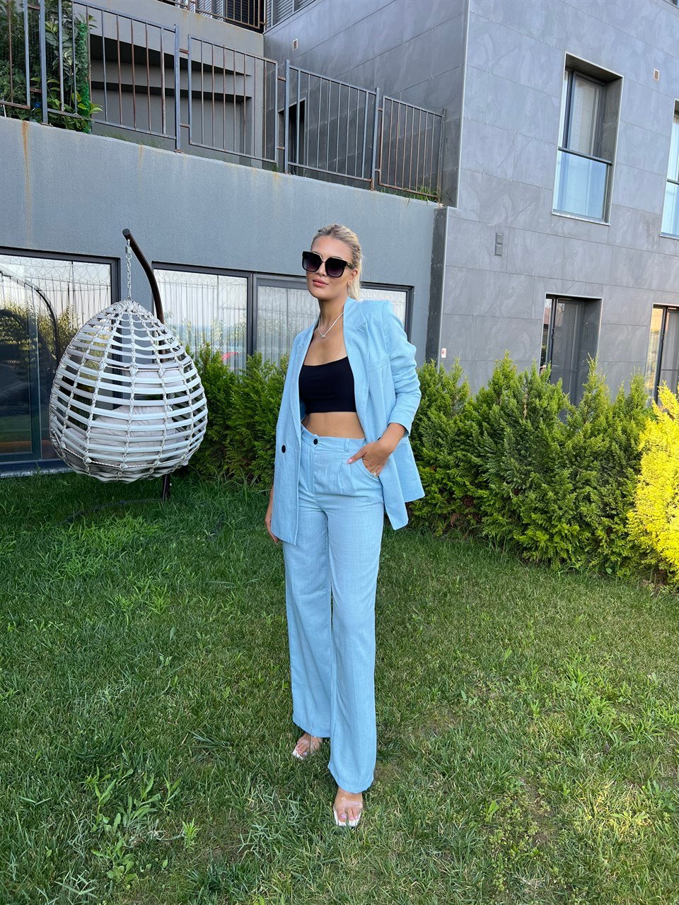 Sadie Mavi Palazzo Takım Elbise