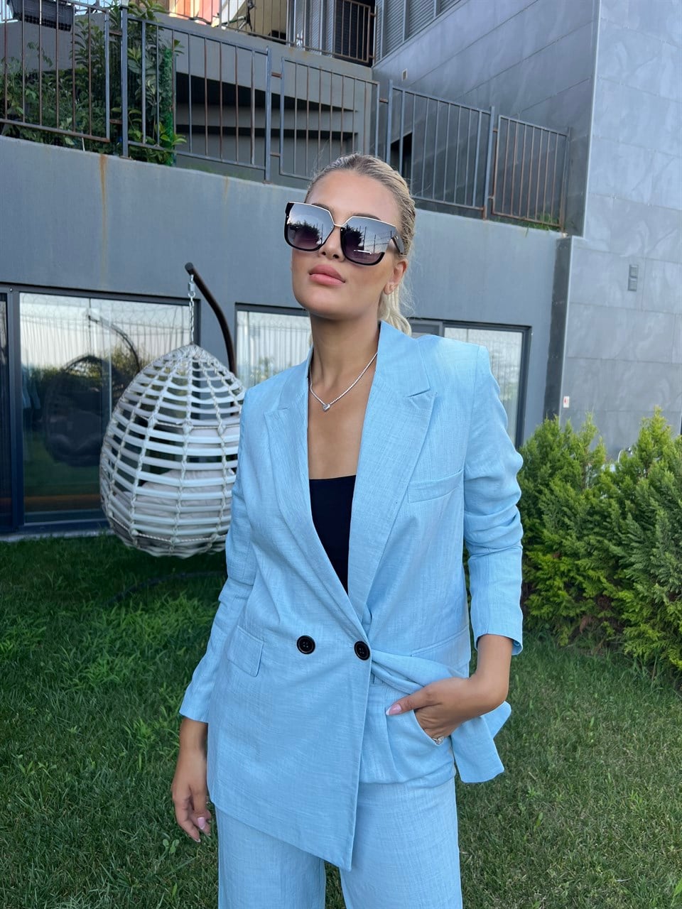 Sadie Mavi Palazzo Takım Elbise