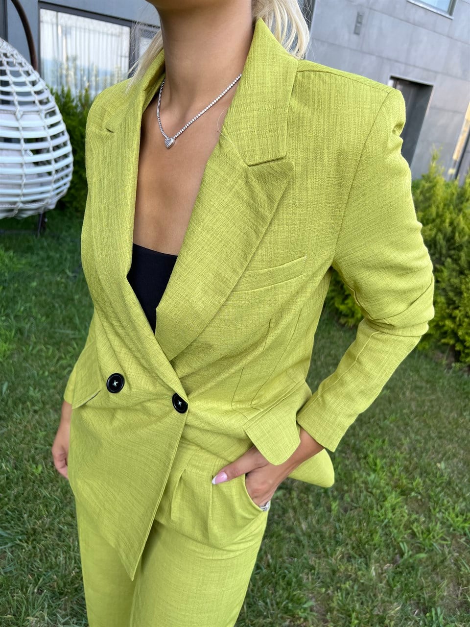 Sadie Yeşil Palazzo Takım Elbise
