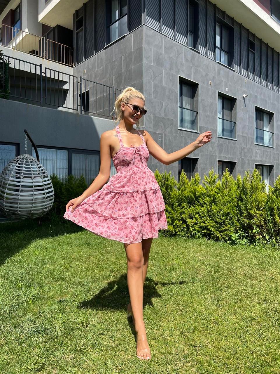 Sandy Askılı Minimal Kat Kat Şifon Elbise