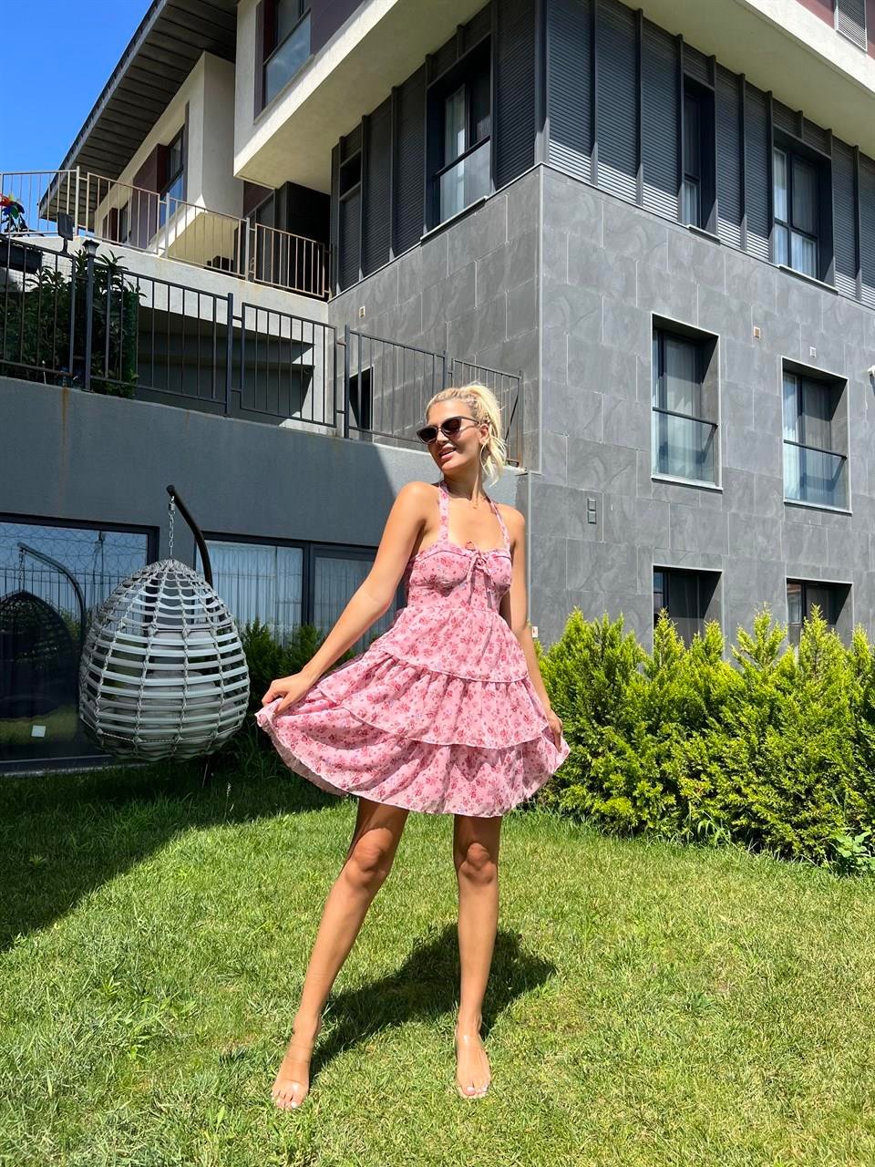 Sandy Askılı Minimal Kat Kat Şifon Elbise