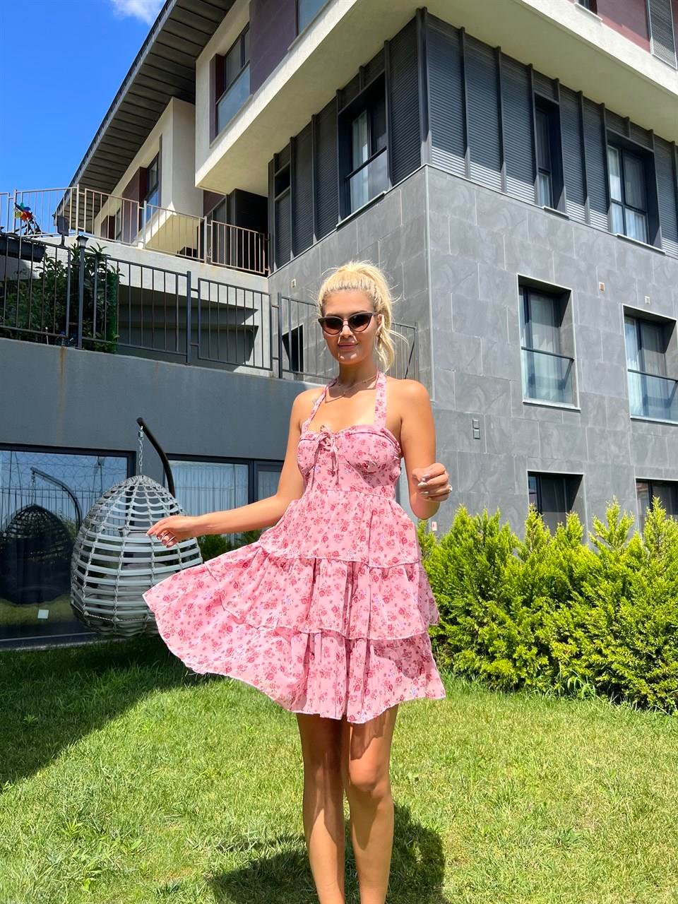 Sandy Askılı Minimal Kat Kat Şifon Elbise