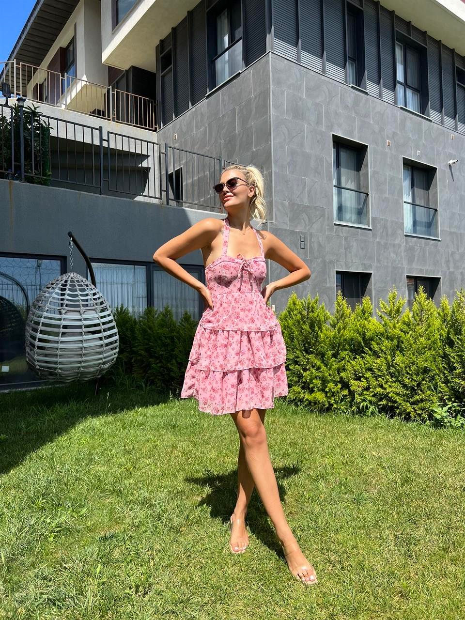 Sandy Askılı Minimal Kat Kat Şifon Elbise
