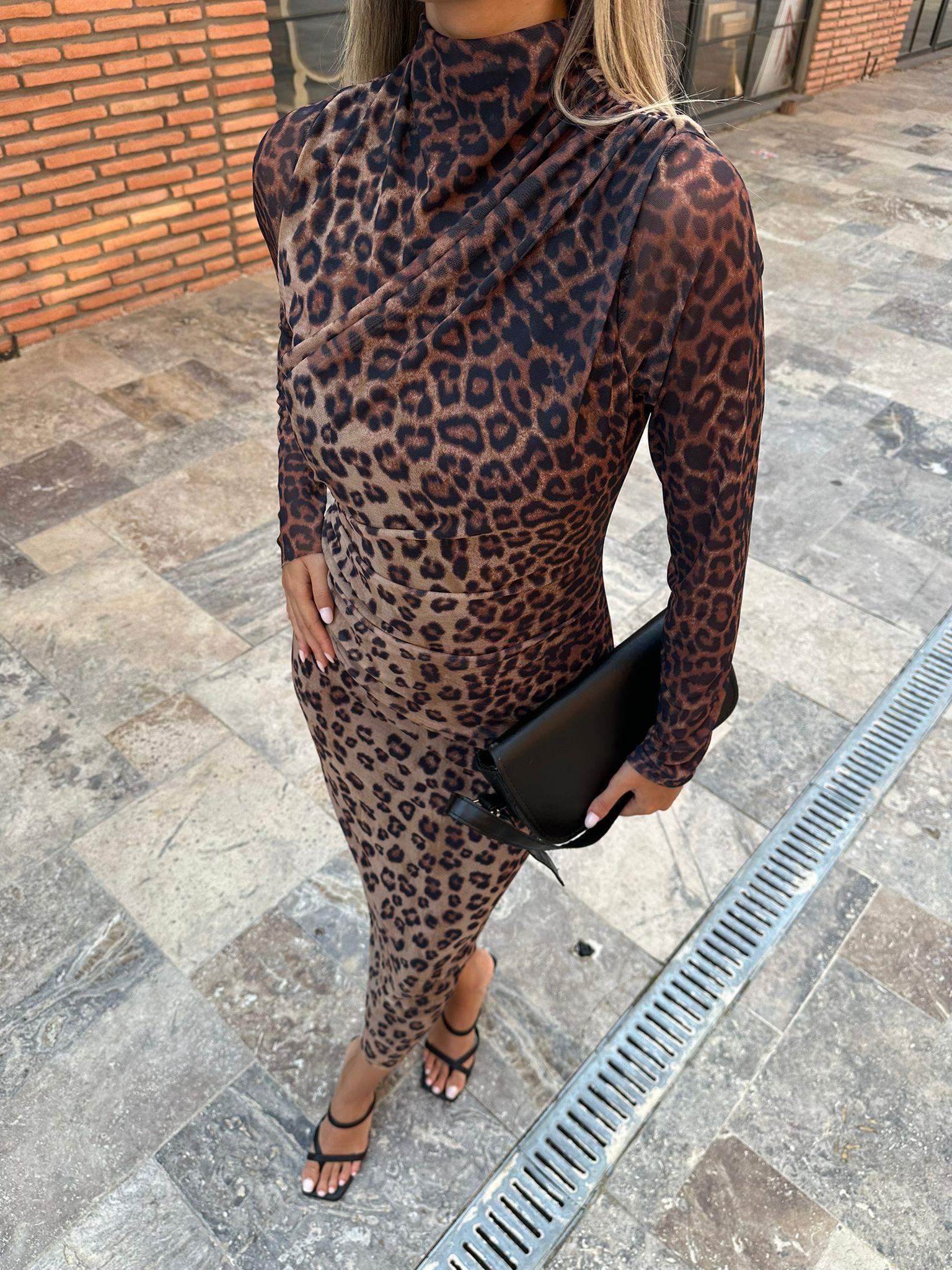 Selisa Leopar Desen Tül Elbise  070621196