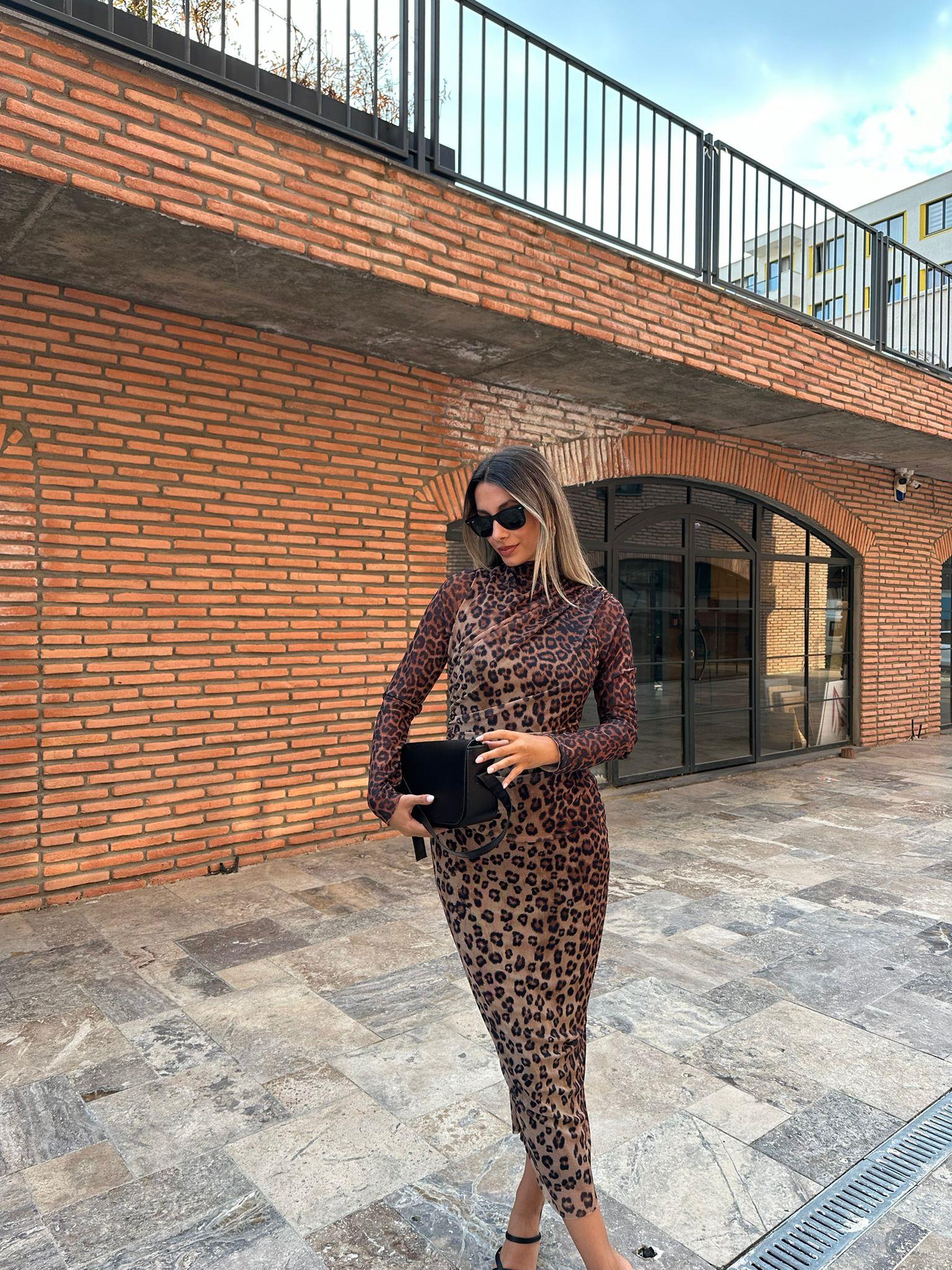 Selisa Leopar Desen Tül Elbise  070621196