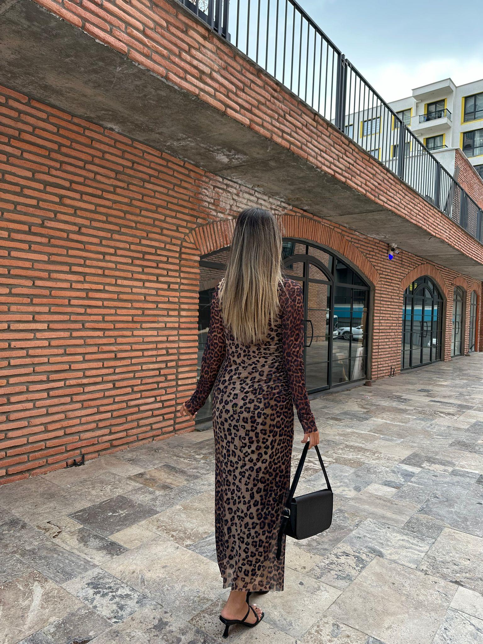 Selisa Leopar Desen Tül Elbise  070621196