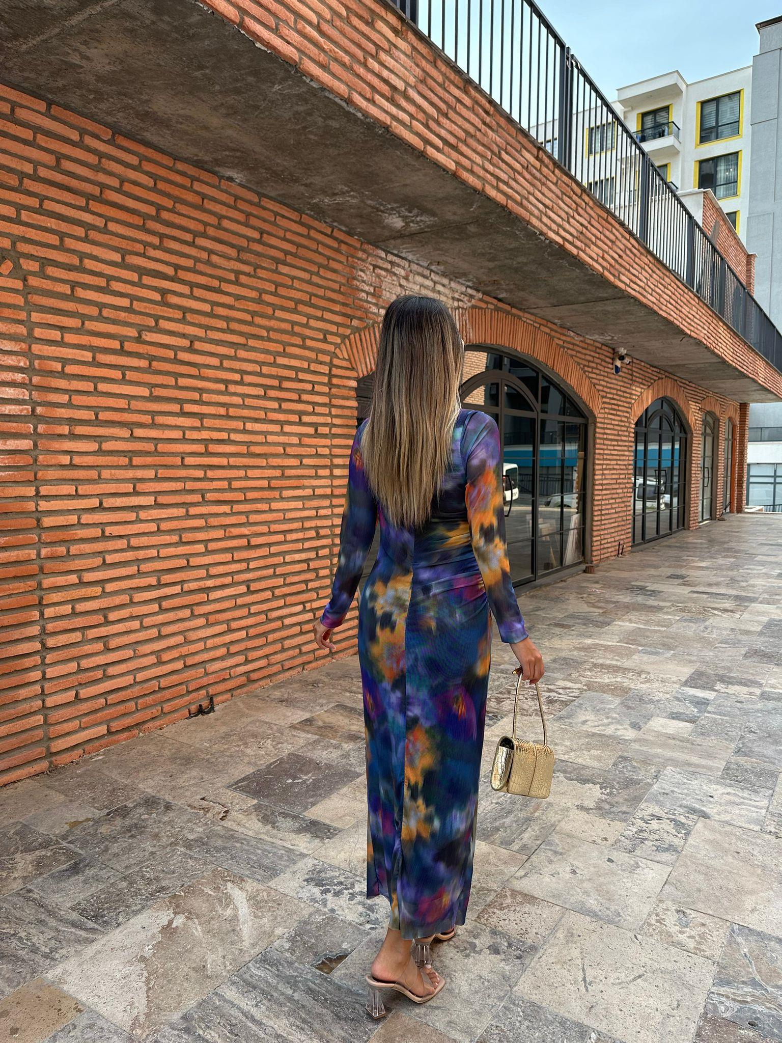 Selisa Tuval Desen Tül Elbise  070621196