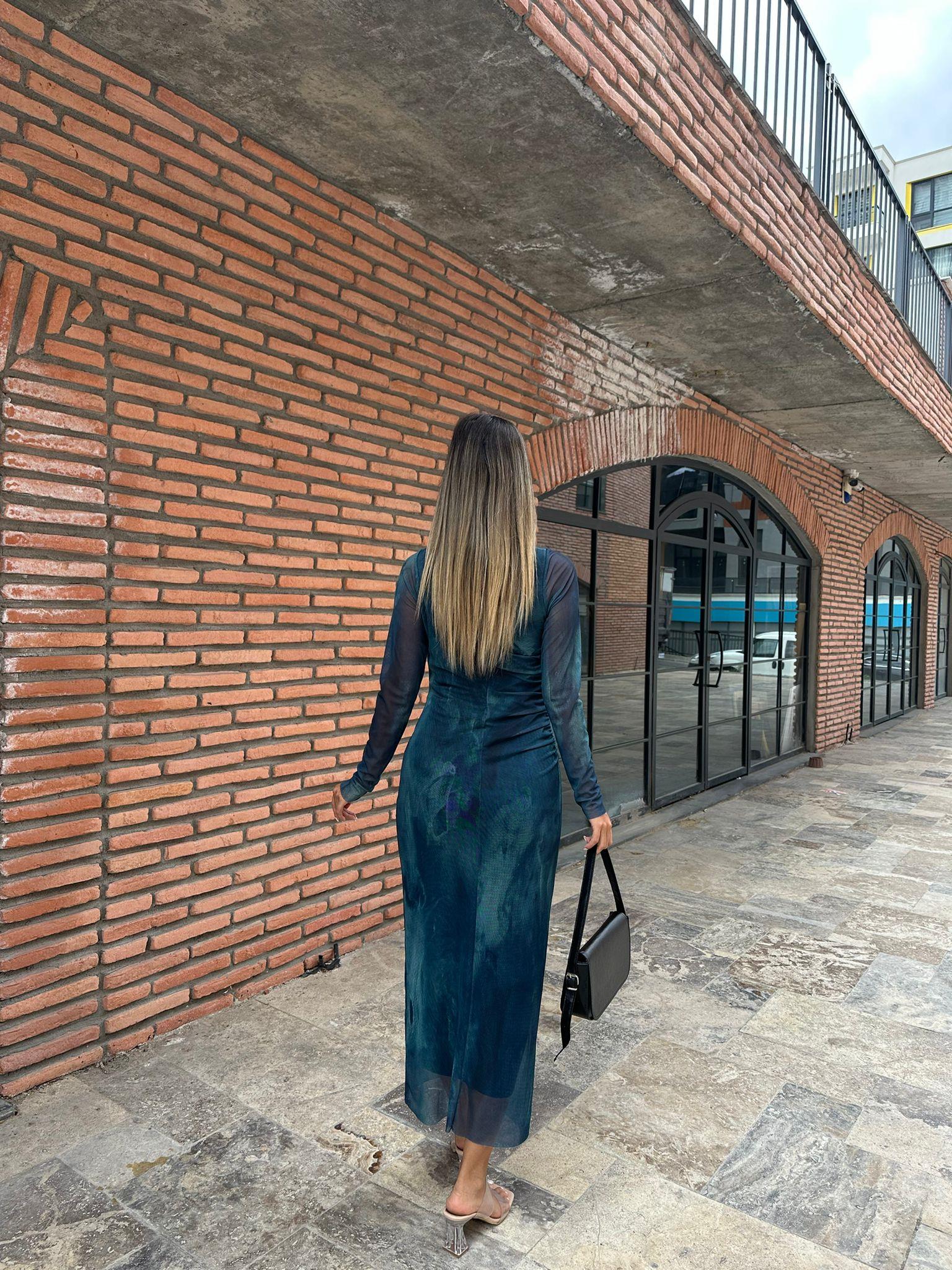 Selisa Yeşil Efektli Tül Elbise  070621196