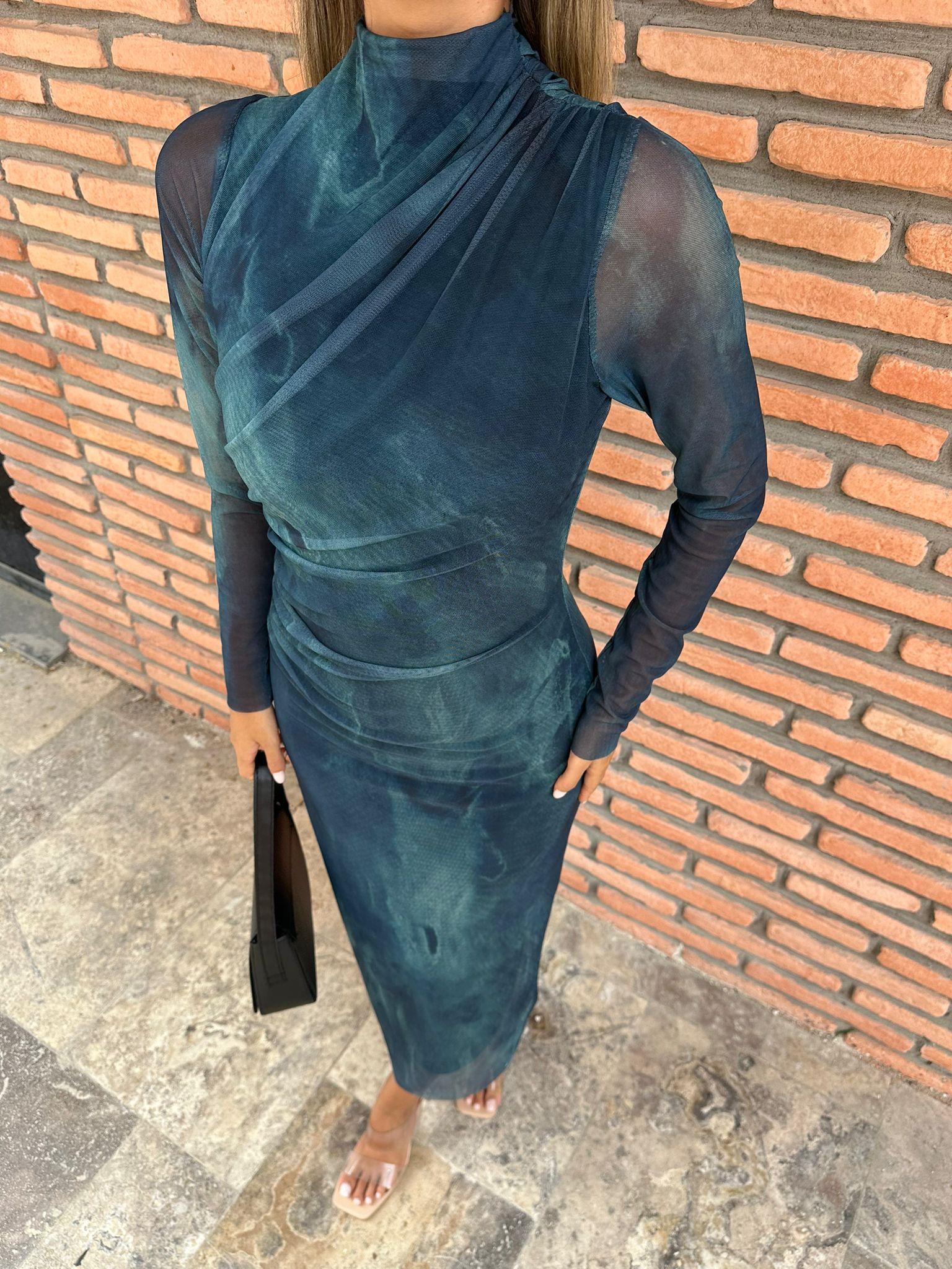 Selisa Yeşil Efektli Tül Elbise  070621196