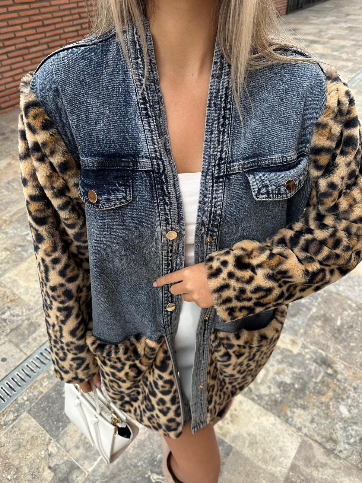 Sely Leopar Kürklü Jean Hırka hrk2033rvd