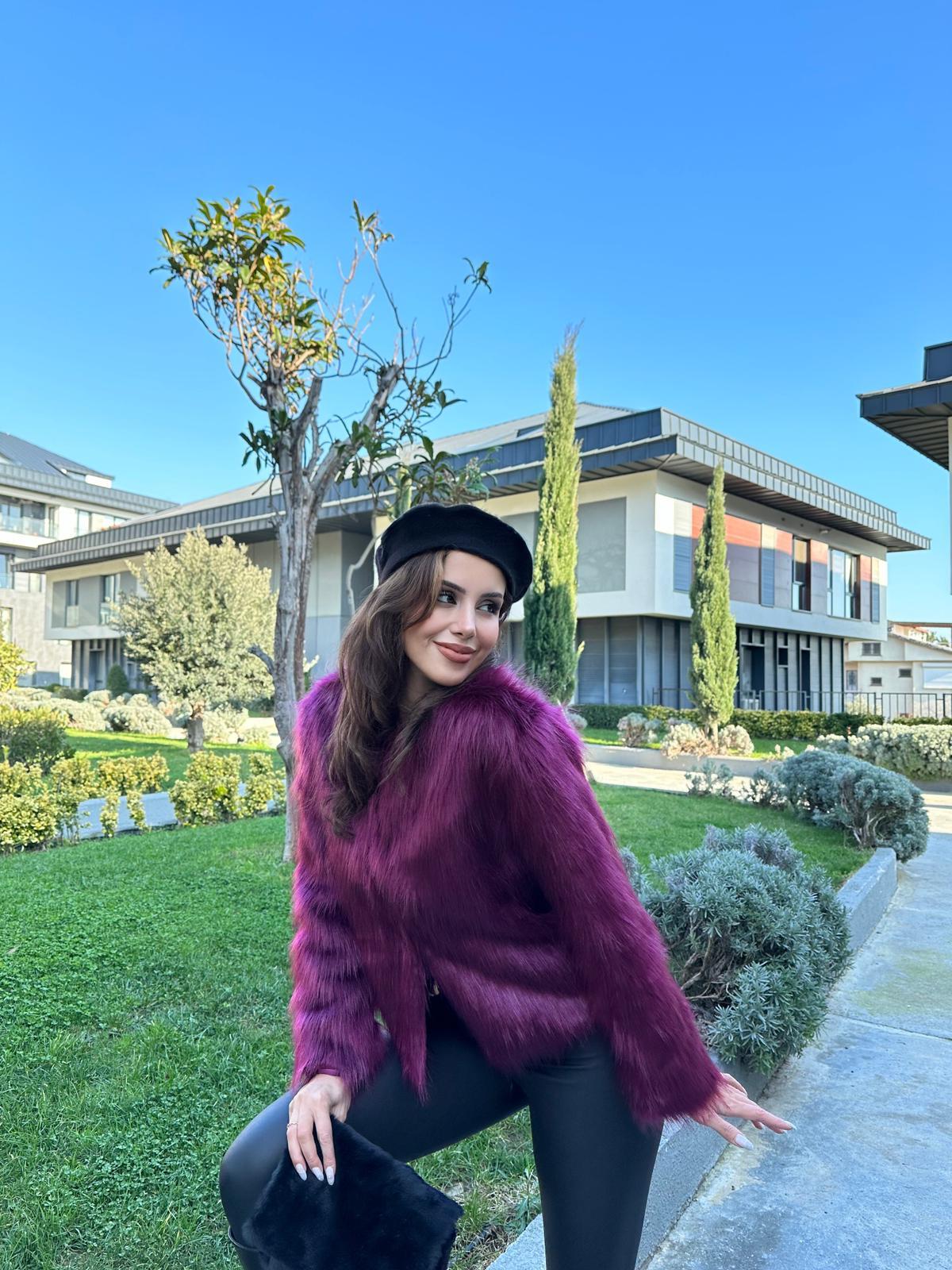Sıfır Yaka Premium Kürk Mor 1707552