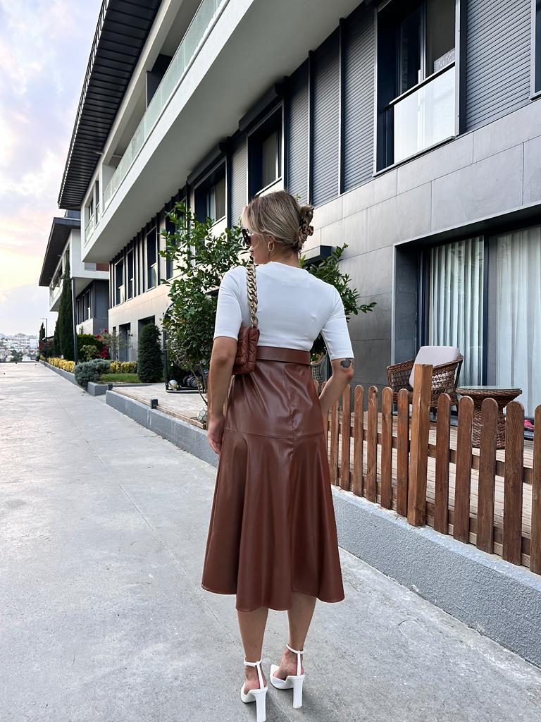 Silena Deri Garnili Kahve Elbise 1707466