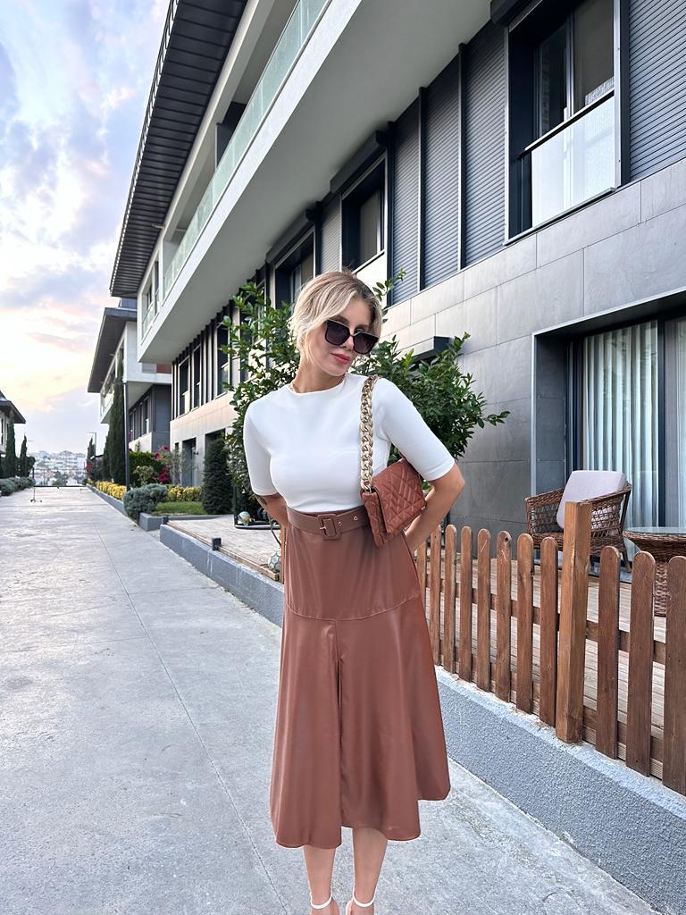 Silena Deri Garnili Kahve Elbise 1707466