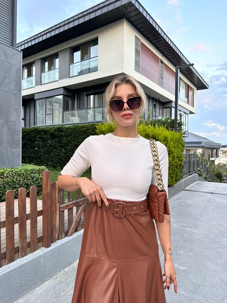 Silena Deri Garnili Kahve Elbise 1707466