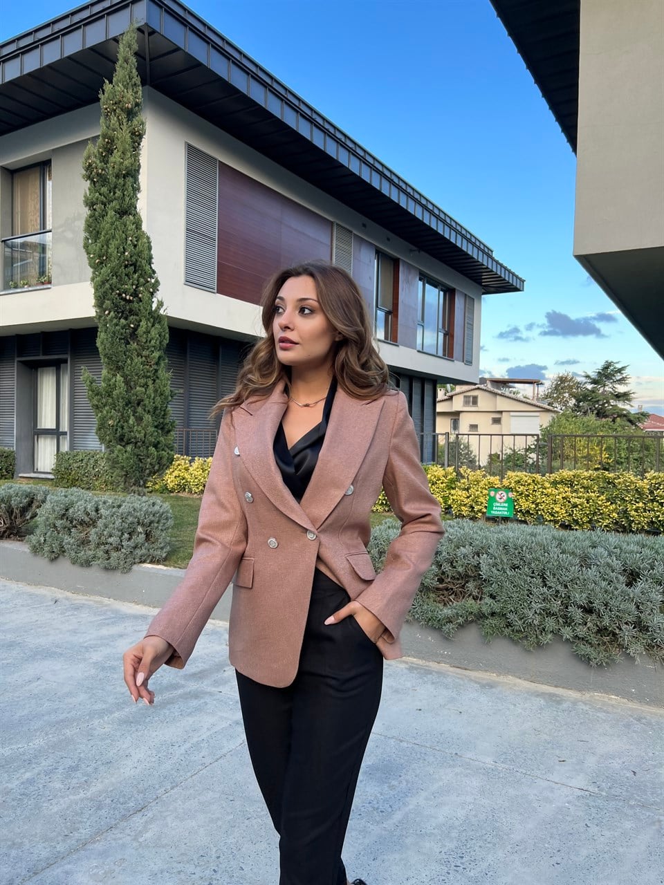 Silver Rozet Düğme Vizon Ceket