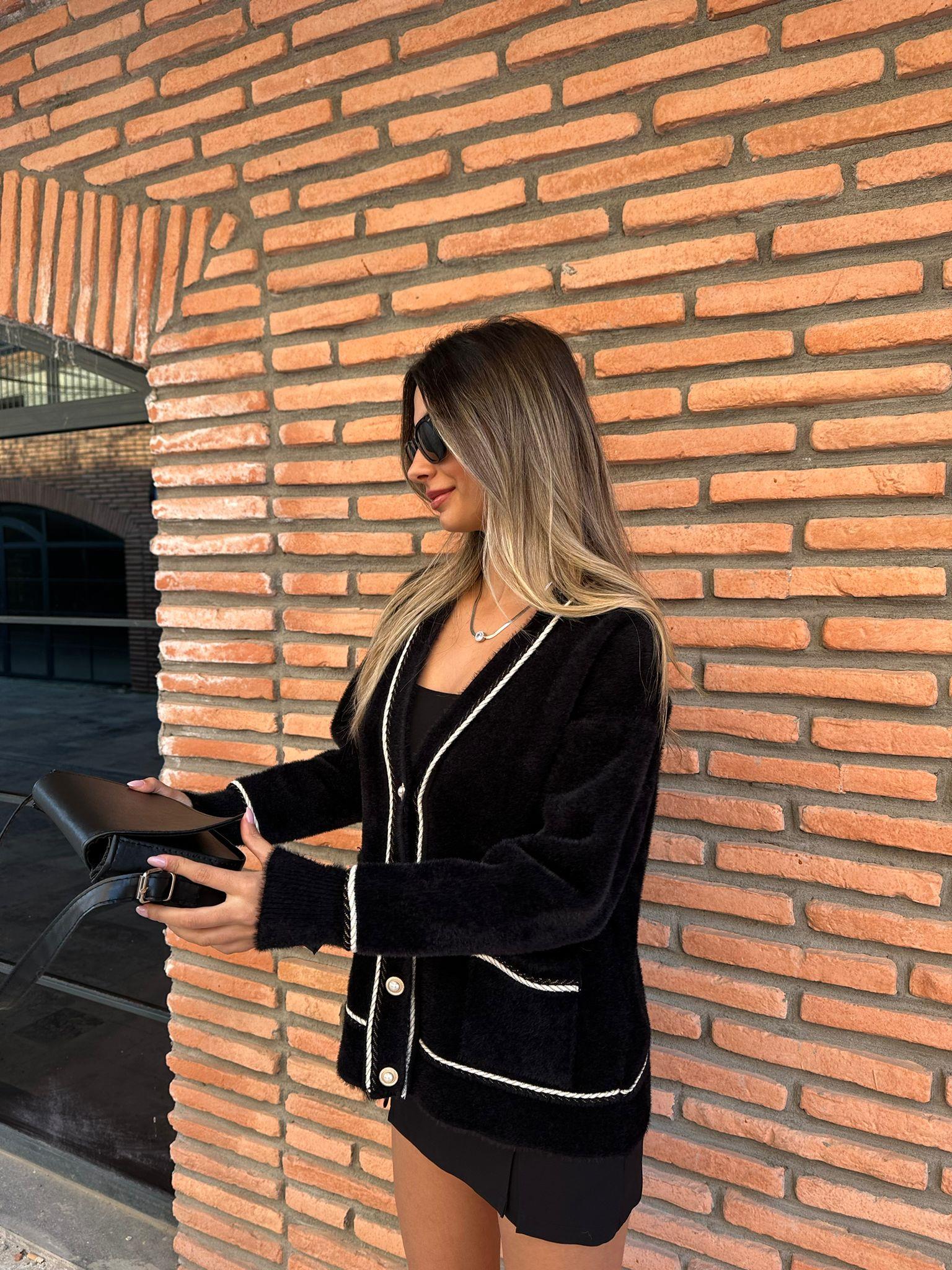 Simli Şeritli Siyah Yumoş Hırka hrk2028rvd