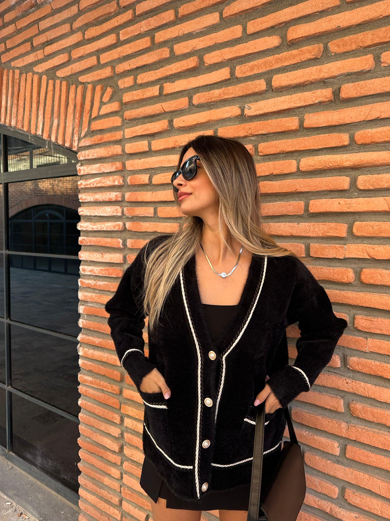 Simli Şeritli Siyah Yumoş Hırka hrk2028rvd