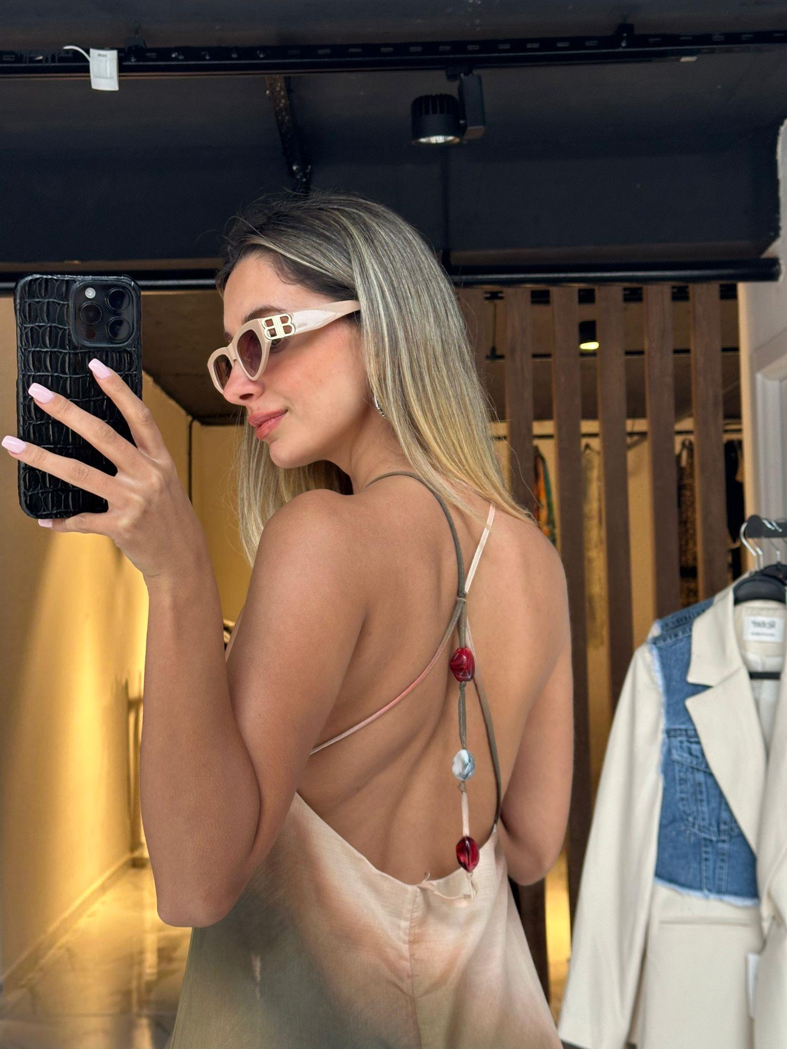 Sırtı Boncuk Dekolteli Marka Model İpeksi Elbise 07062133