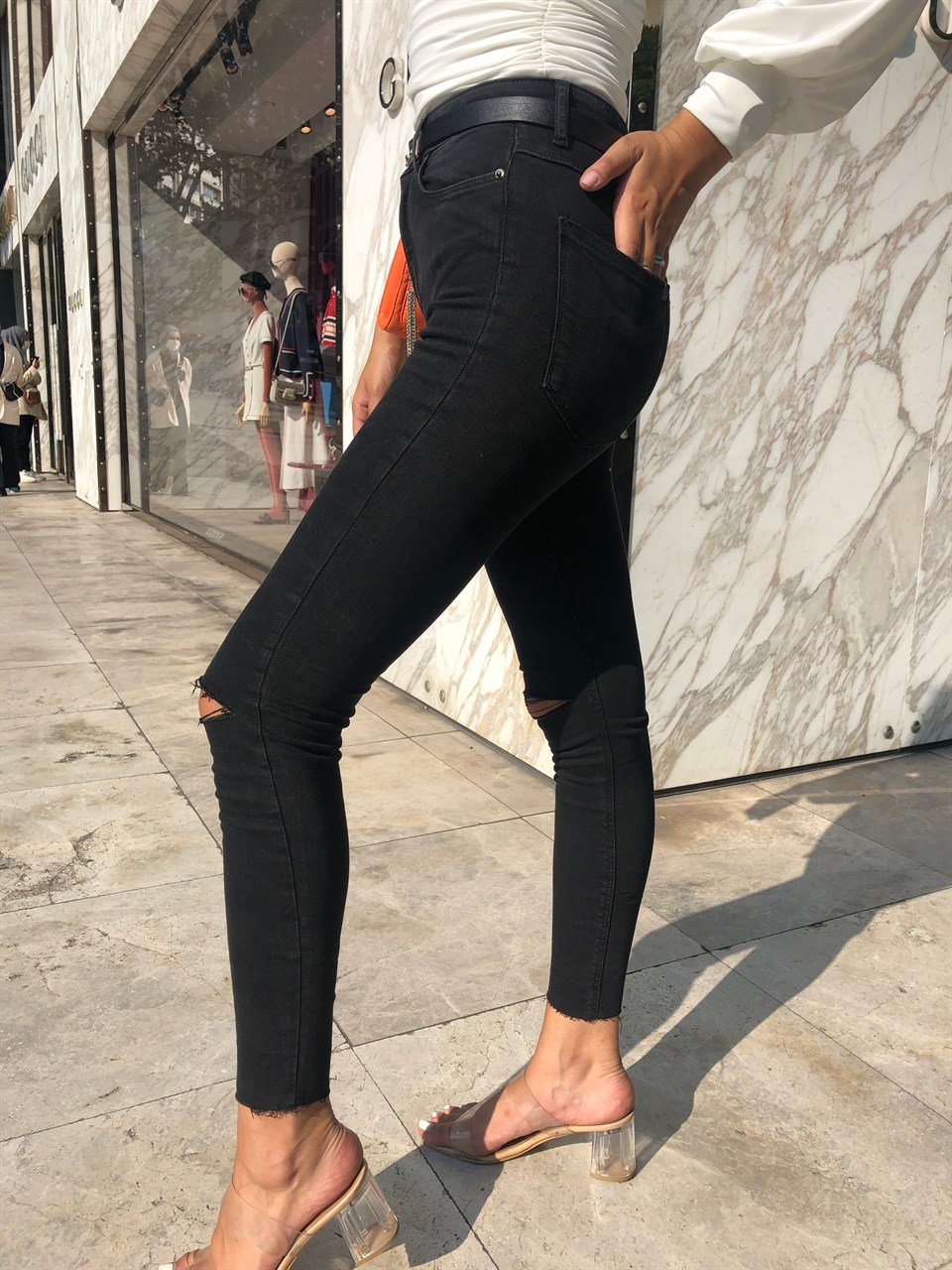 Siyah Dantel Body Suit - Siyah Jean Kombin