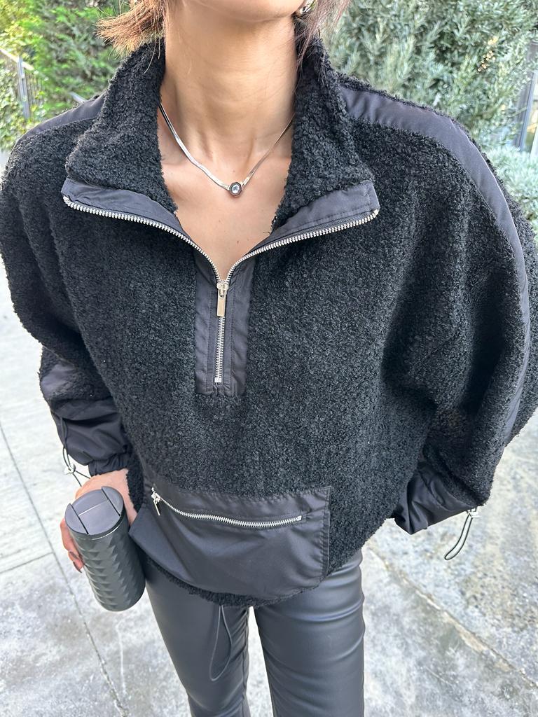 Siyah Kanguru Cep Kuzu Sweat 1707476