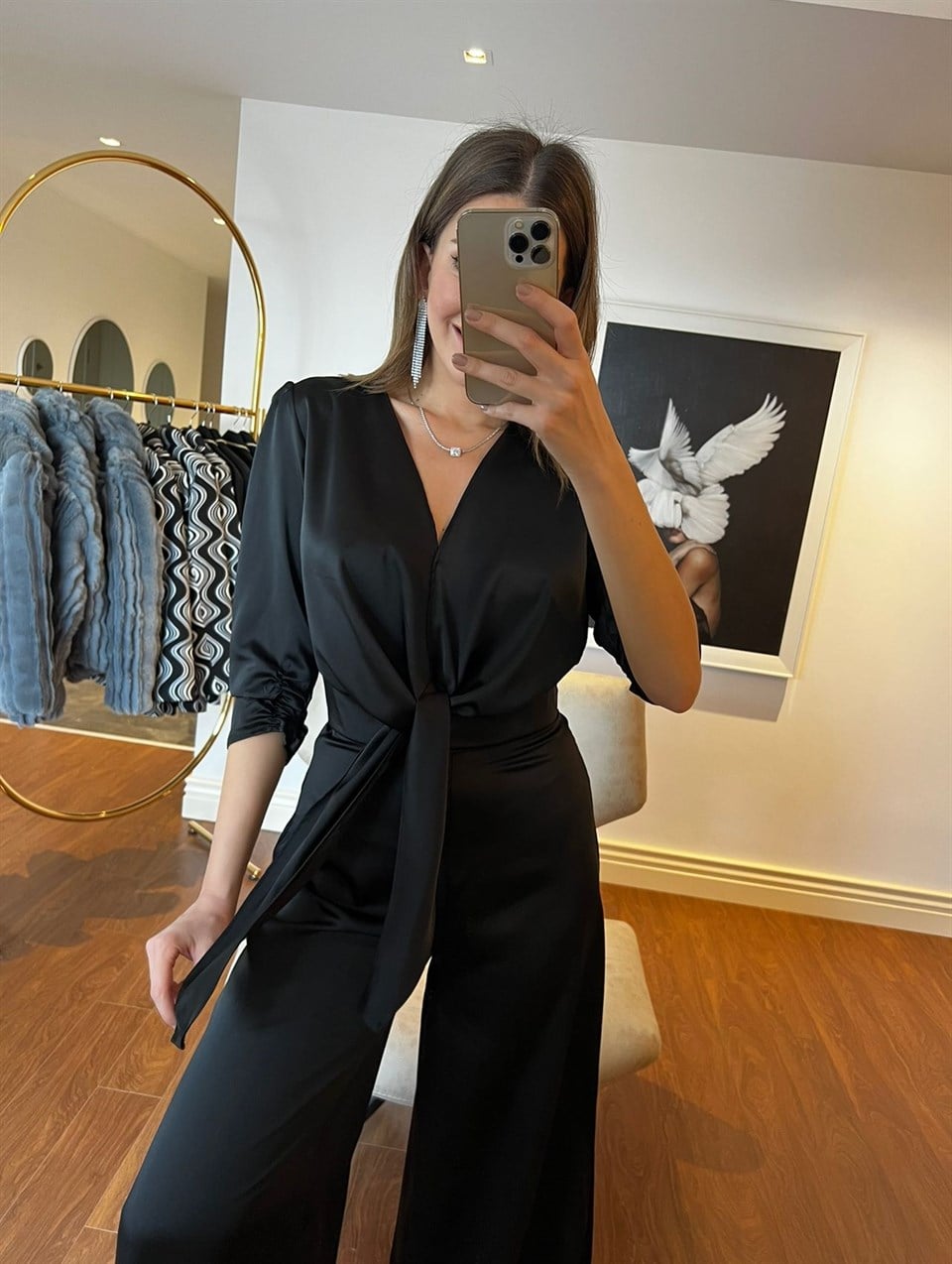 Siyah Saten Pantolon Bluz Takım 50686