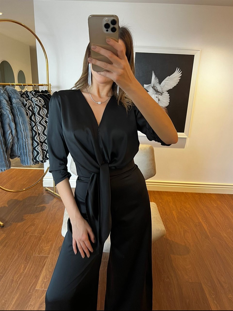 Siyah Saten Pantolon Bluz Takım 50686