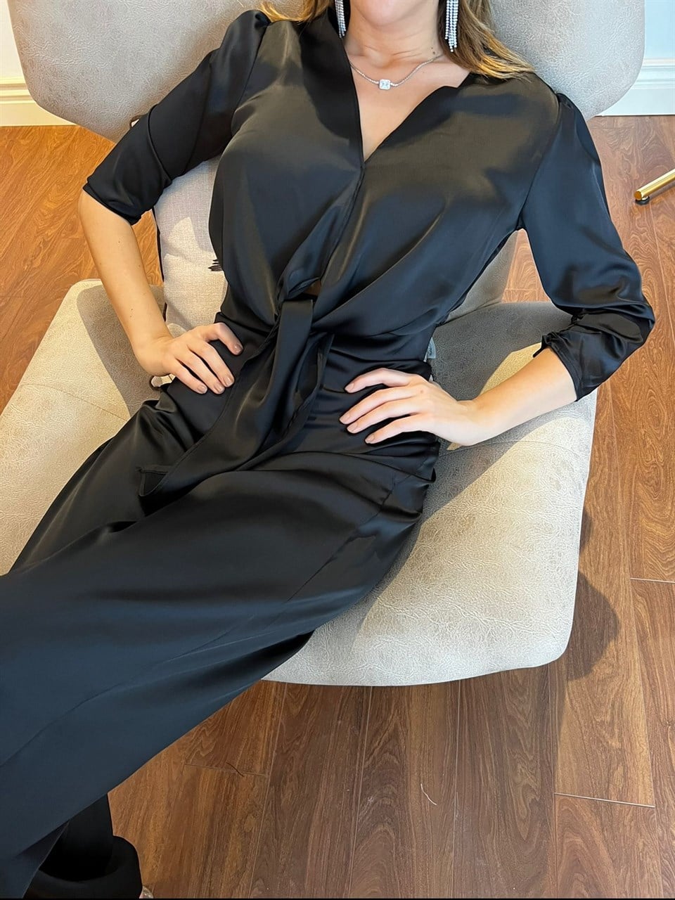 Siyah Saten Pantolon Bluz Takım 50686