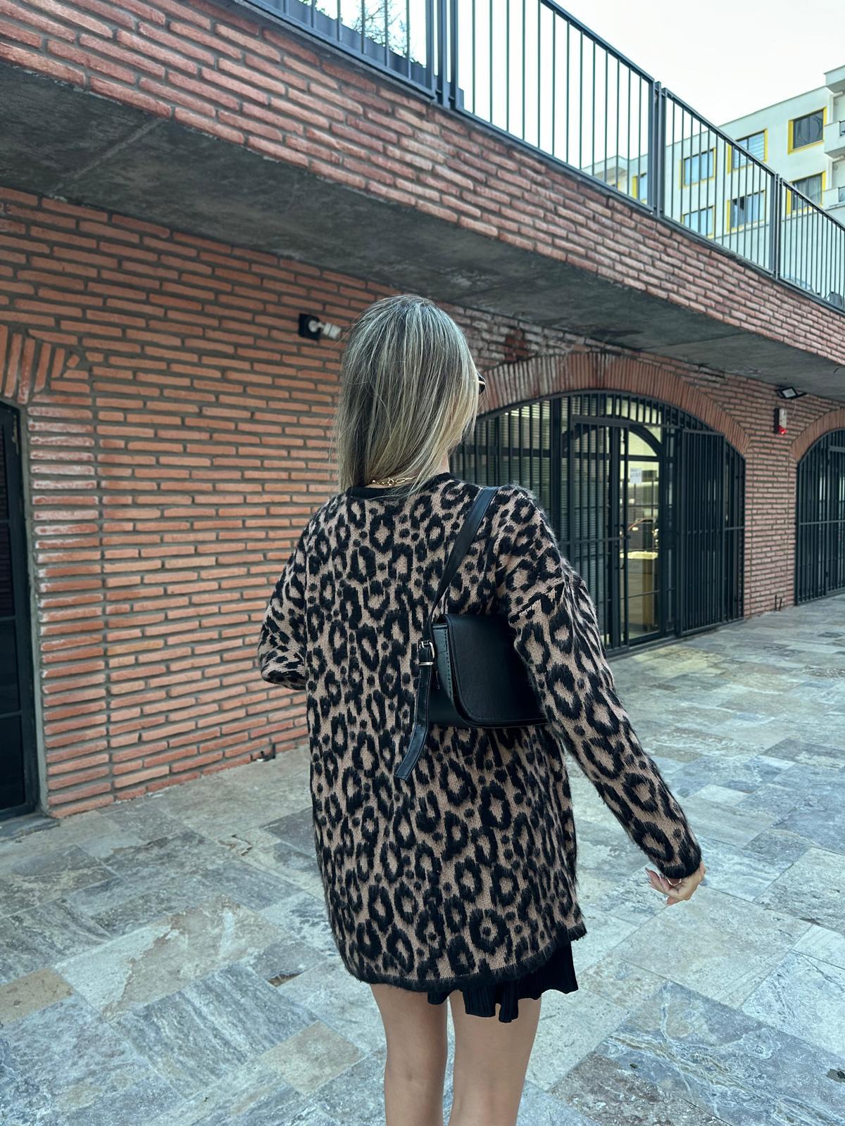 Siyah Şeritli Uzun Leopar Hırka hrk2044rvd
