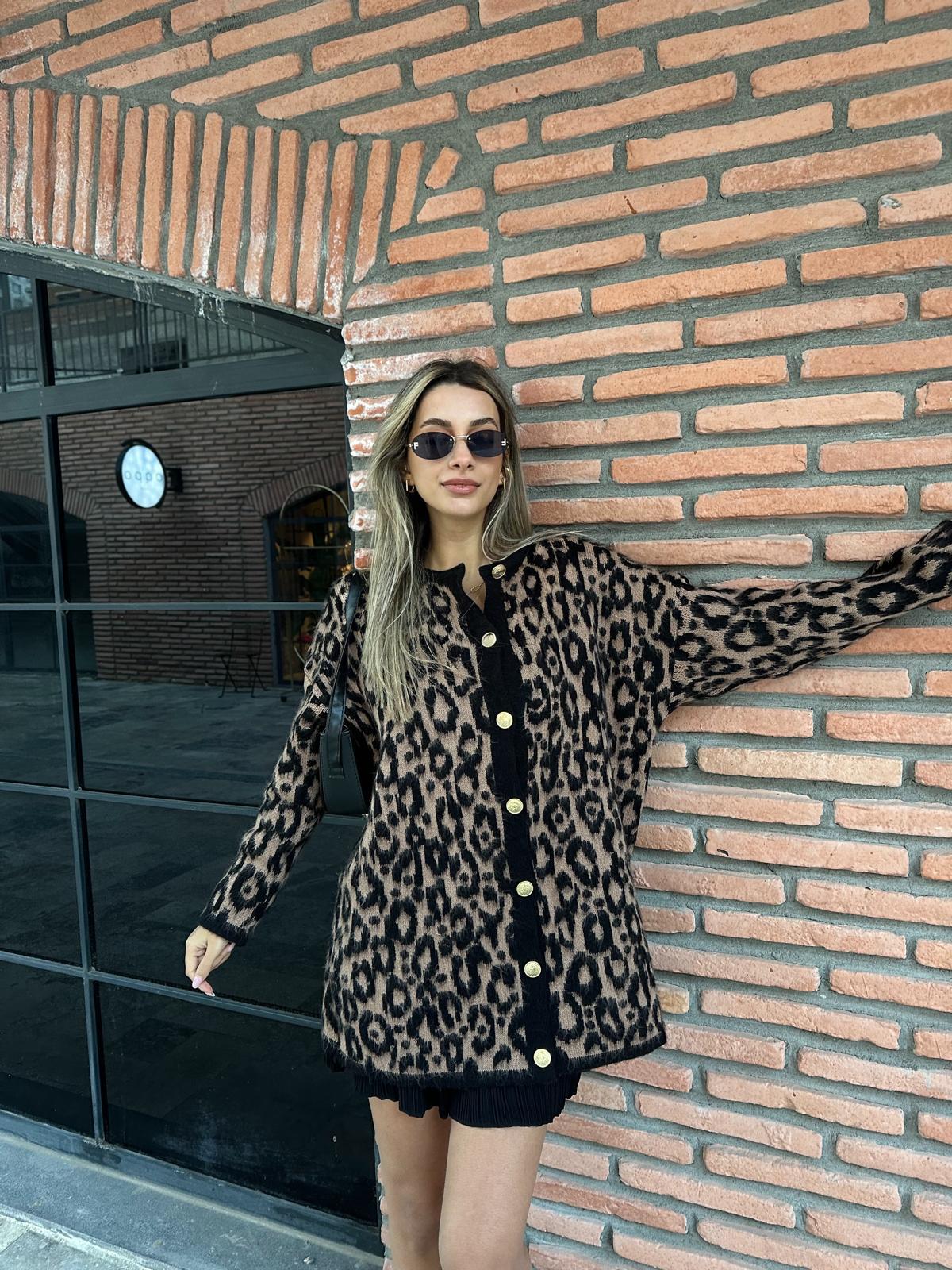 Siyah Şeritli Uzun Leopar Hırka hrk2044rvd