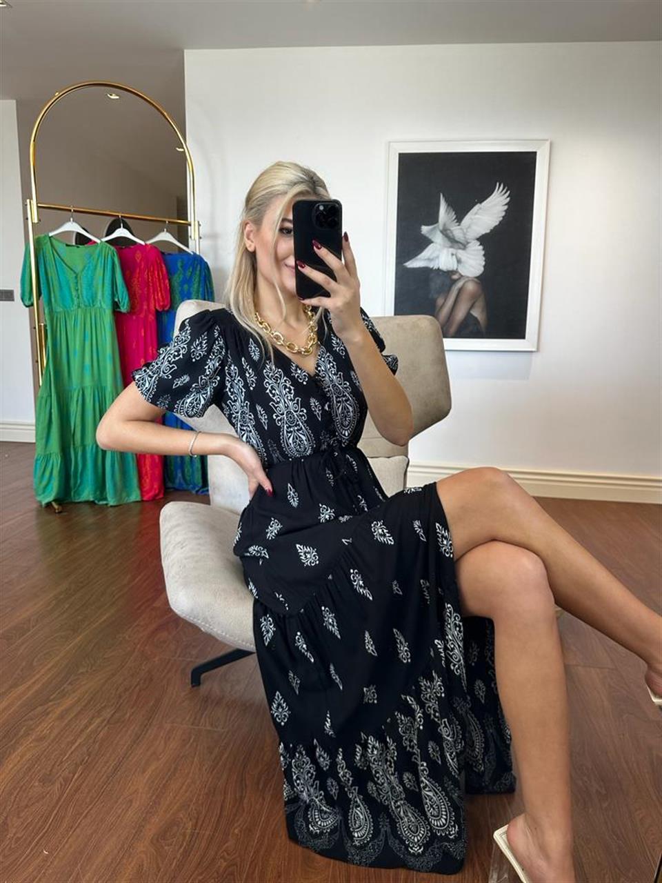 Sofia Şal Desen Poplin Desen Siyah 1304131