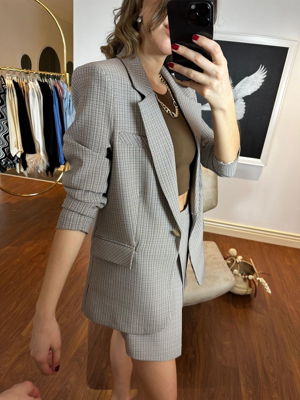 Şort Etekli Blazer Pitikare Takım Hardal 230261
