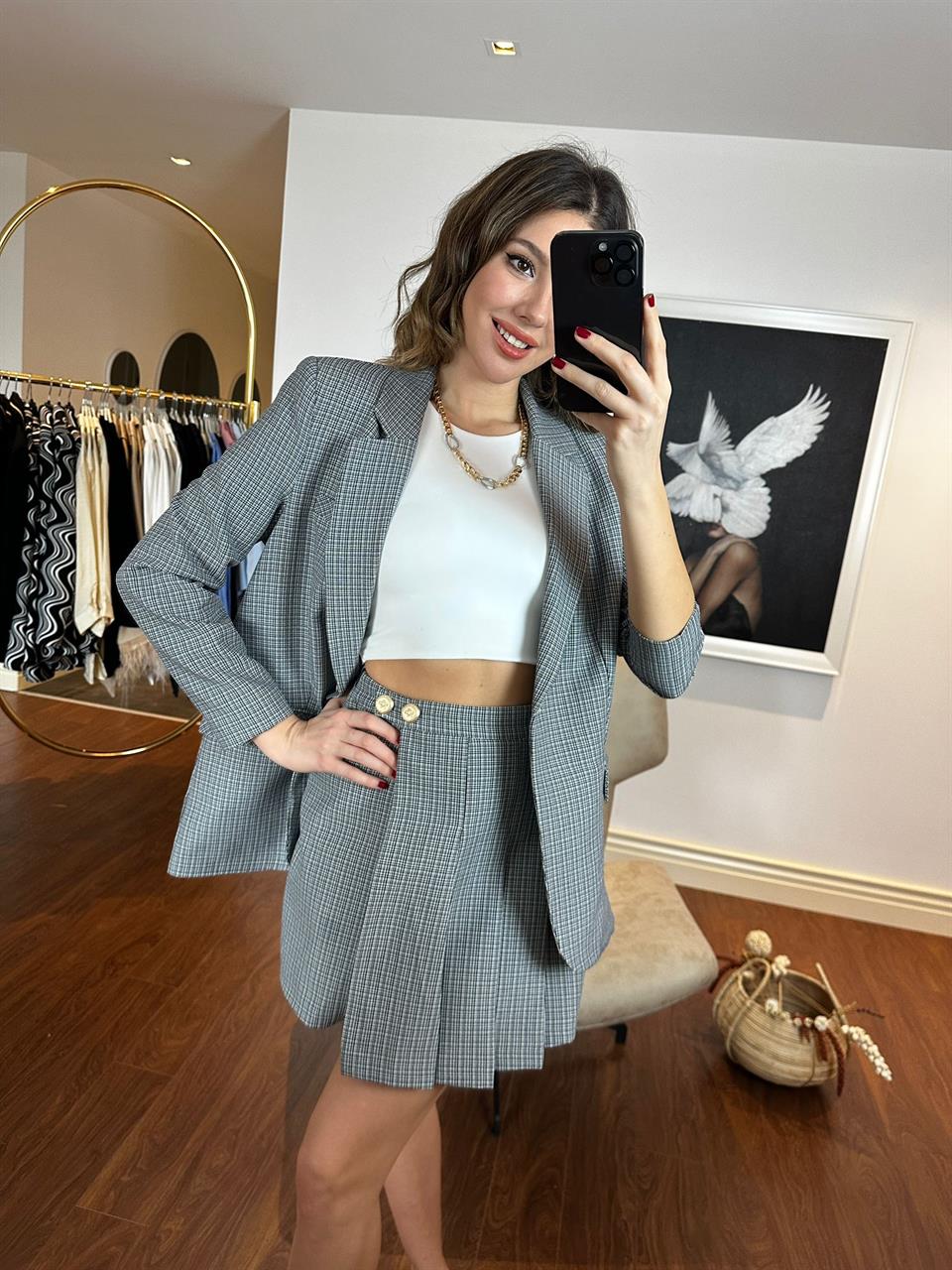 Şort Etekli Blazer Pitikare Takım Siyah 230261