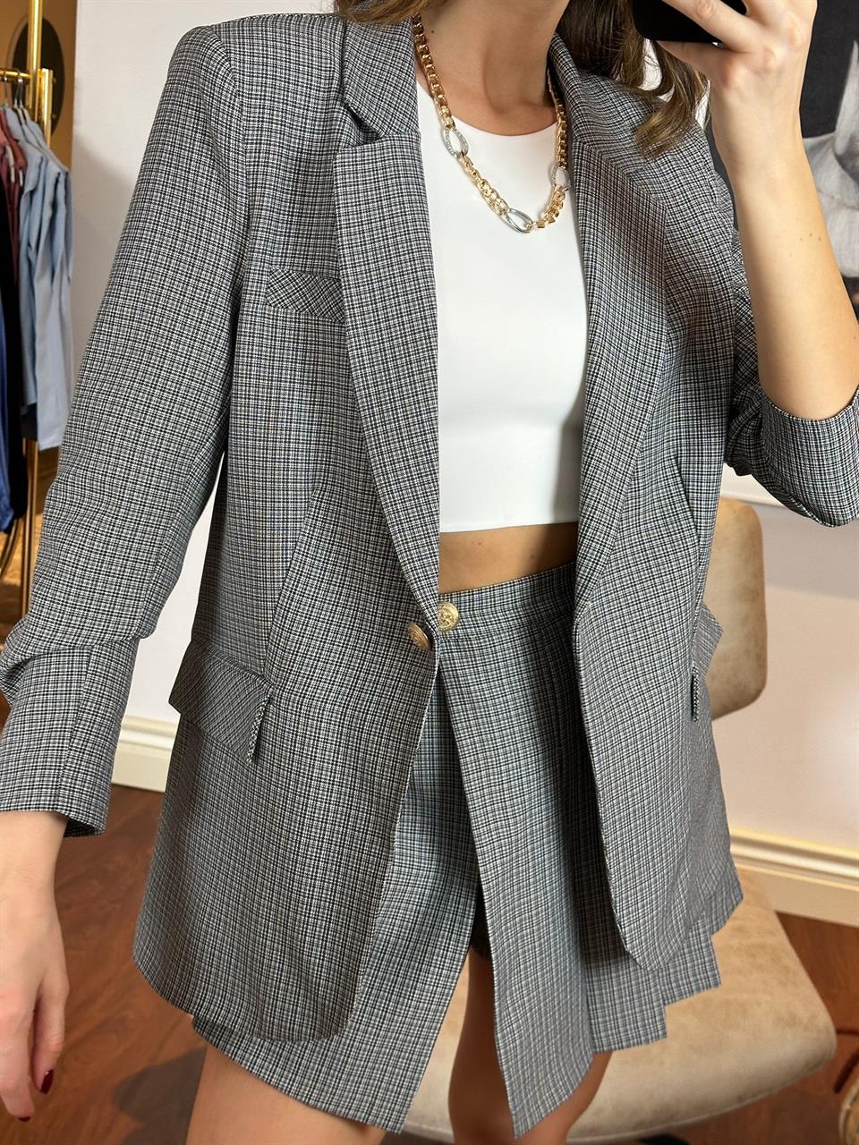 Şort Etekli Blazer Pitikare Takım Siyah 230261
