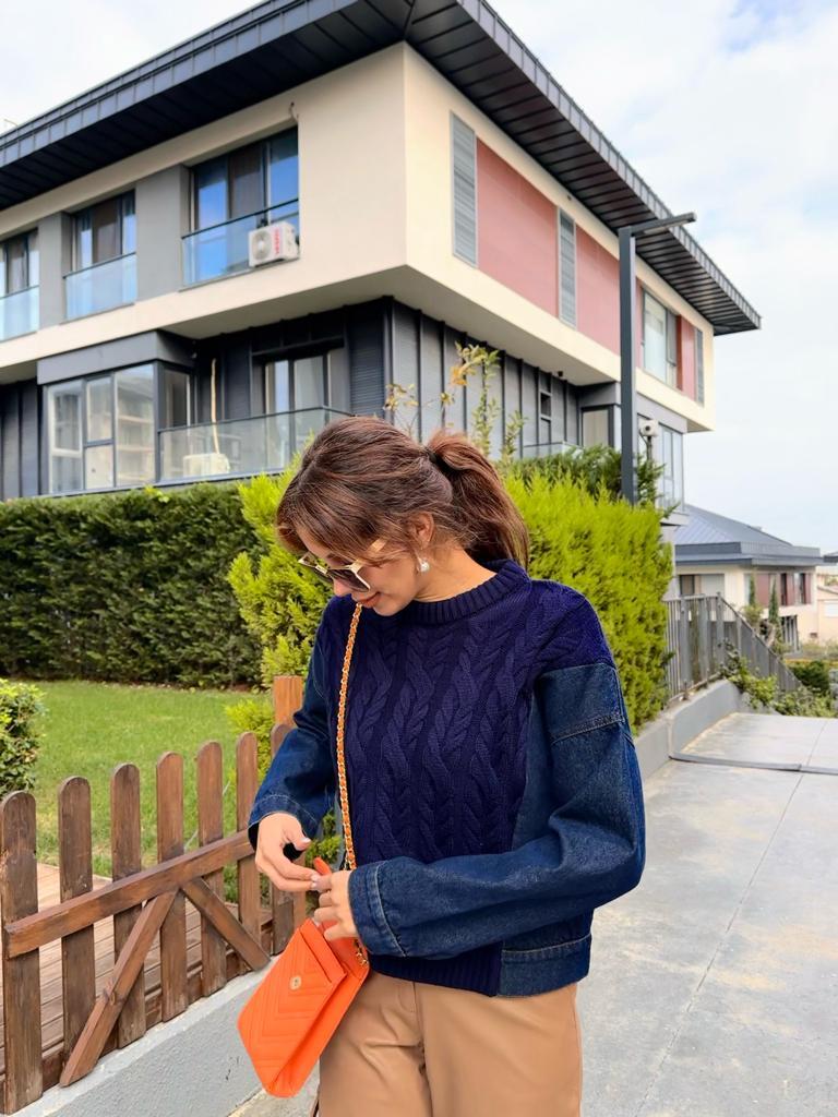 Su Yıkama Jean Garnili Lacivert Triko 1707536