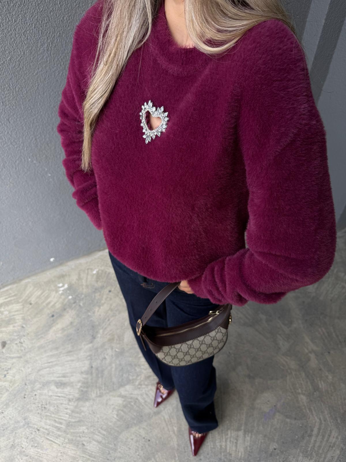 Swarovski Taşlı Kalp İşleme Soft Kazak kzk2172jij