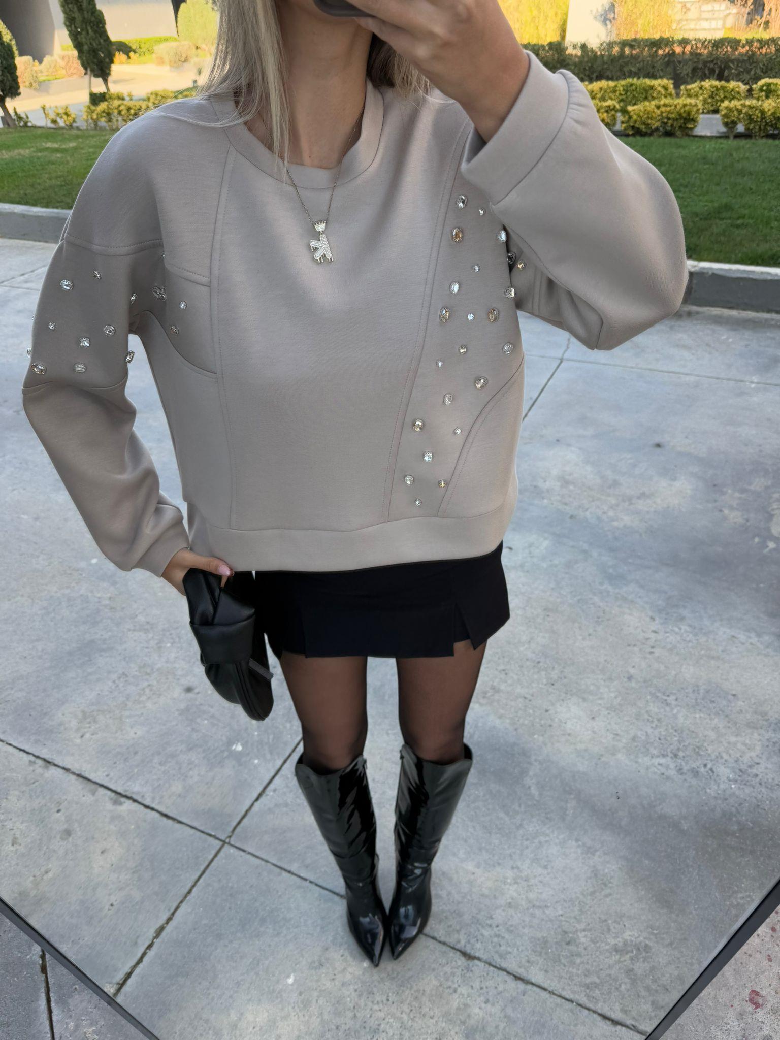 Swarowski İşleme Bej Sweat swt2077sist