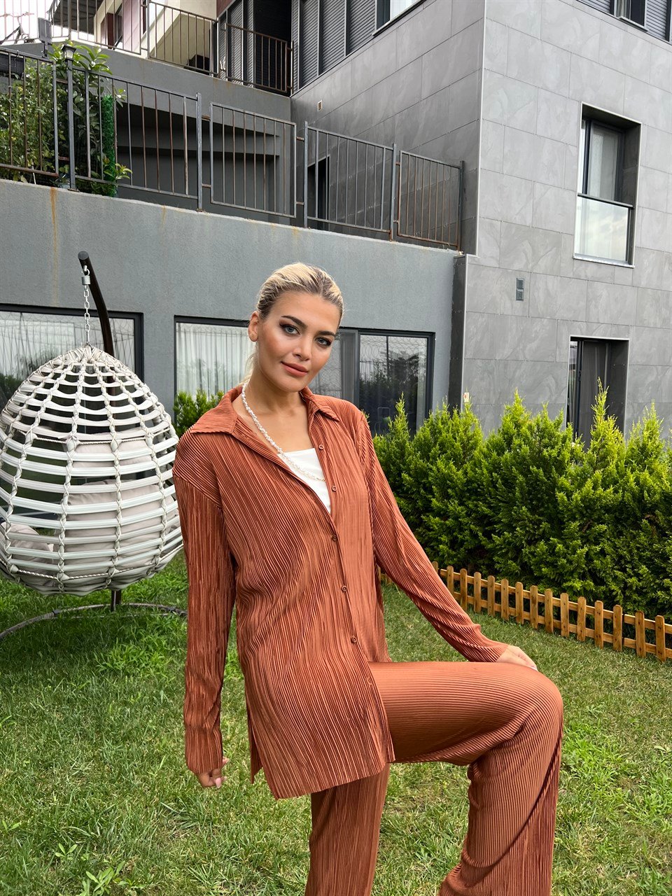 Taba Fitilli Pantolonlu Takım