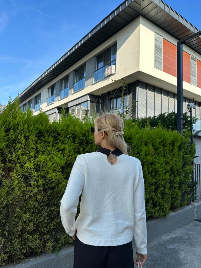 Taş işleme Gömlek Yaka Beyaz Triko 1707561